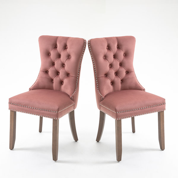 Rosdorf Park Button Tufted Velvet Dining Chairs Set Of 2, Pink Wayfair